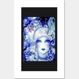 BEAUTIFUL BLUE ART DECO FLORAL FLAPPER COLLAGE ART POSTER PRINT Posters and Art